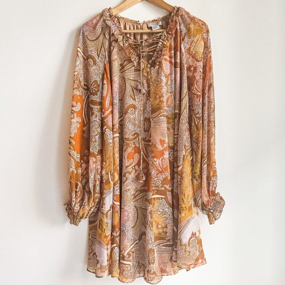 Haute Hippie Paisley Print Long Sleeve Chiffon Dress S